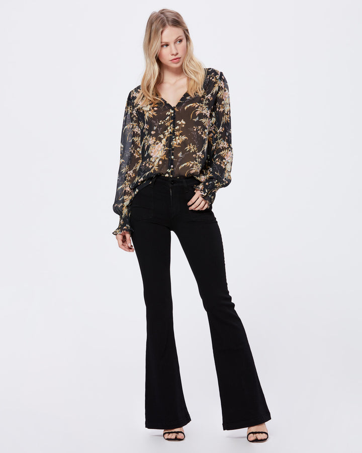 Paige Premium Denim - Genevieve Patch Pockets in Black Shadow