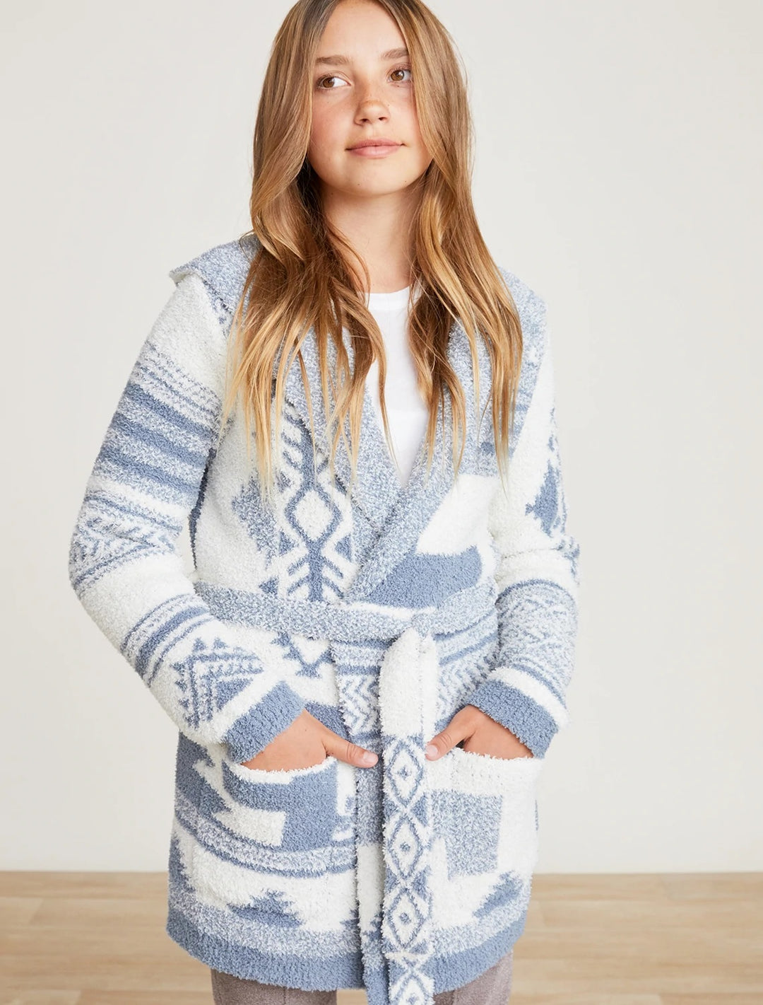 Barefoot Dreams - CozyChic Girl's Patchwork Cardi in Cream-Dusk