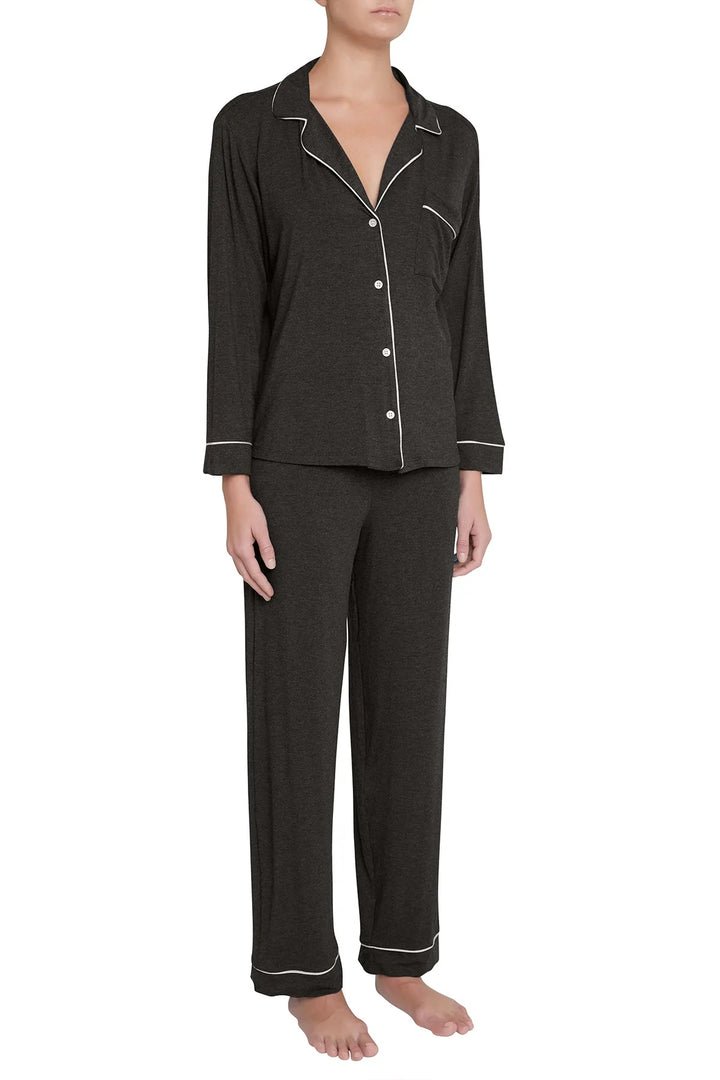 Eberjey - Gisele The Long PJ Set Ribbon in Charcoal Heather/Sorbet Pink