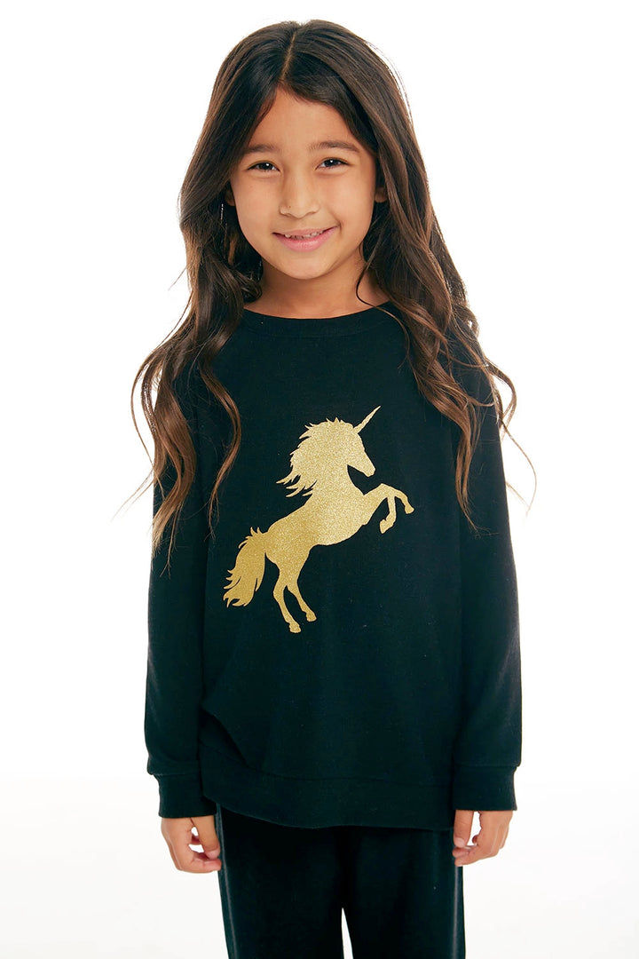 Chaser Kids - Girls Raglan Pullover "Golden Unicorn"