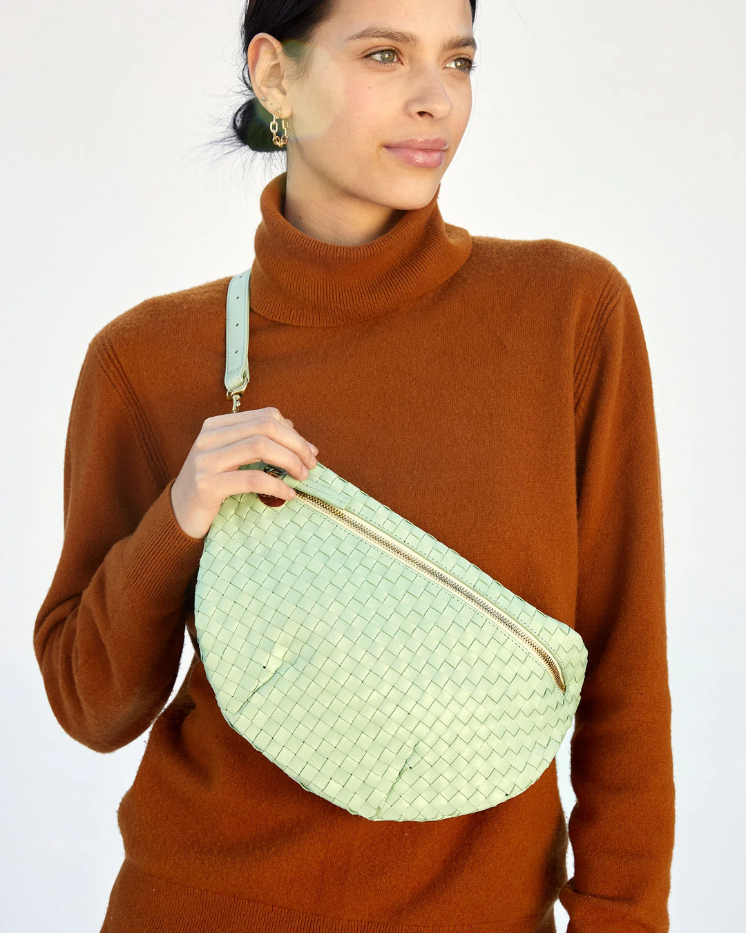 Clare V - Grande Fanny in Mist Woven Checker
