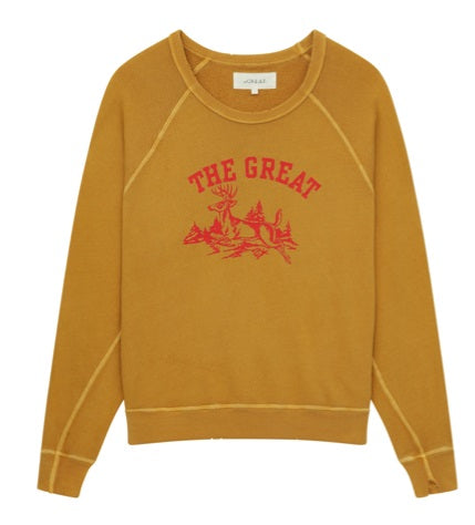 The Great - The College Sweatshirt in Mustard w/ Deer Graphic
