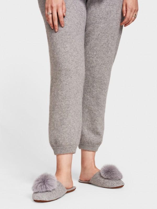 White + Warren - Fur Pom Pom Slipper Grey/Dove