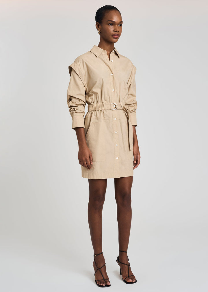 Derek Lam 10 Crosby - Hadley Ruched Sleeve Shirt Dress in Light Khaki