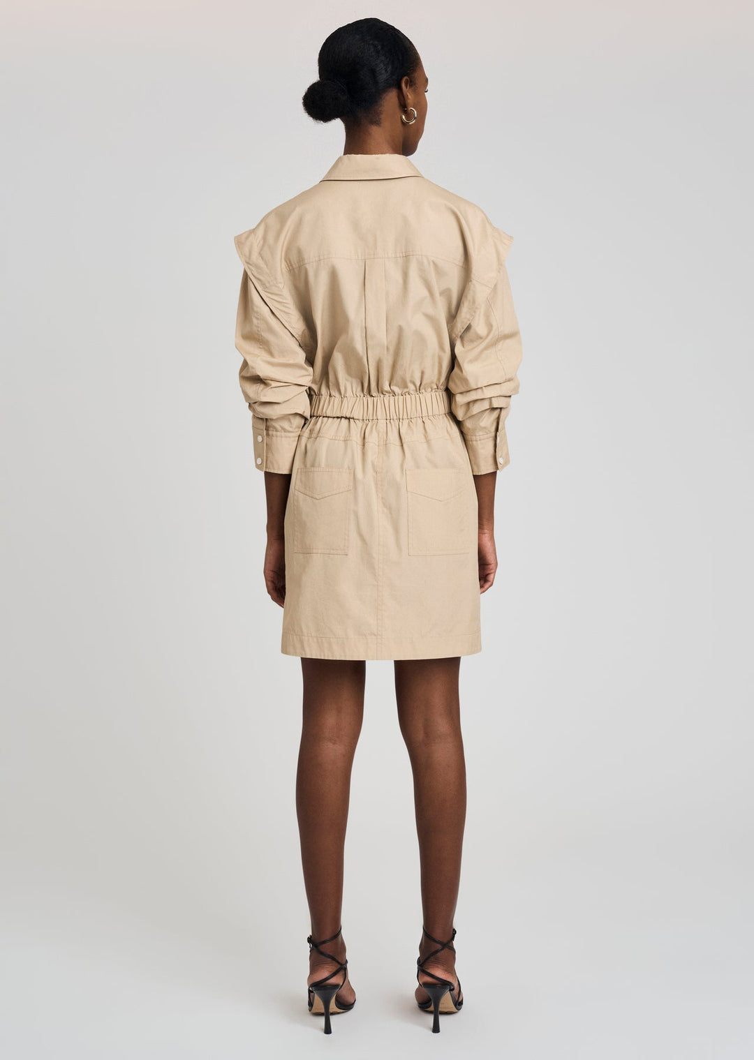 Derek Lam 10 Crosby - Hadley Ruched Sleeve Shirt Dress in Light Khaki