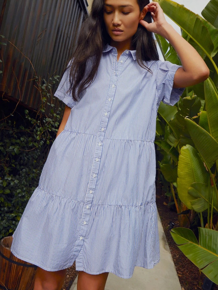 Nation LTD - Hallie Tiered Shirtdress in Banker Stripe