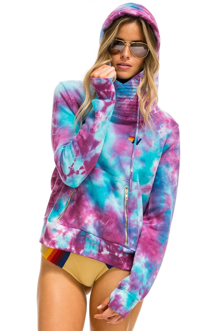 Aviator Nation - Hand Dyed Ninja Pullover Hoodie in Tie Dye Turquoise