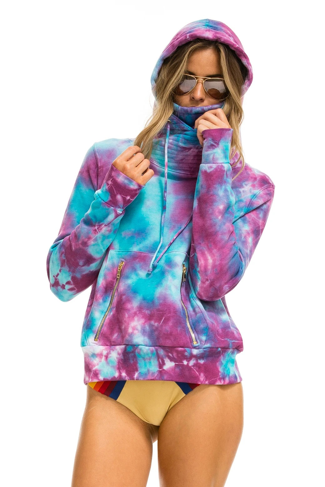 Aviator Nation - Hand Dyed Ninja Pullover Hoodie in Tie Dye Turquoise