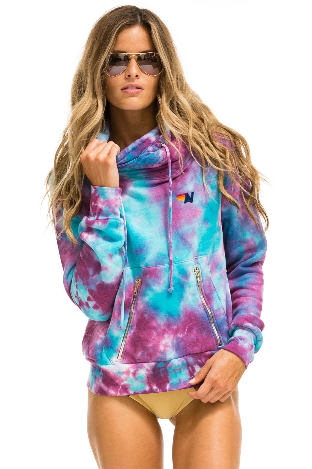 Aviator Nation - Hand Dyed Ninja Pullover Hoodie in Tie Dye Turquoise