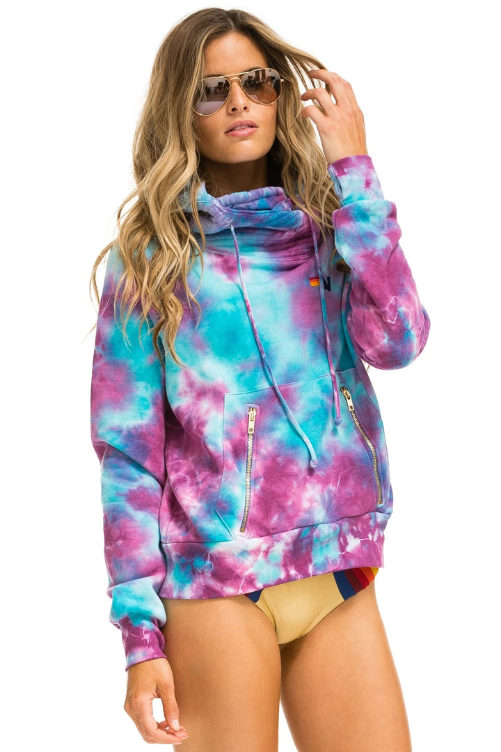 Aviator Nation - Hand Dyed Ninja Pullover Hoodie in Tie Dye Turquoise