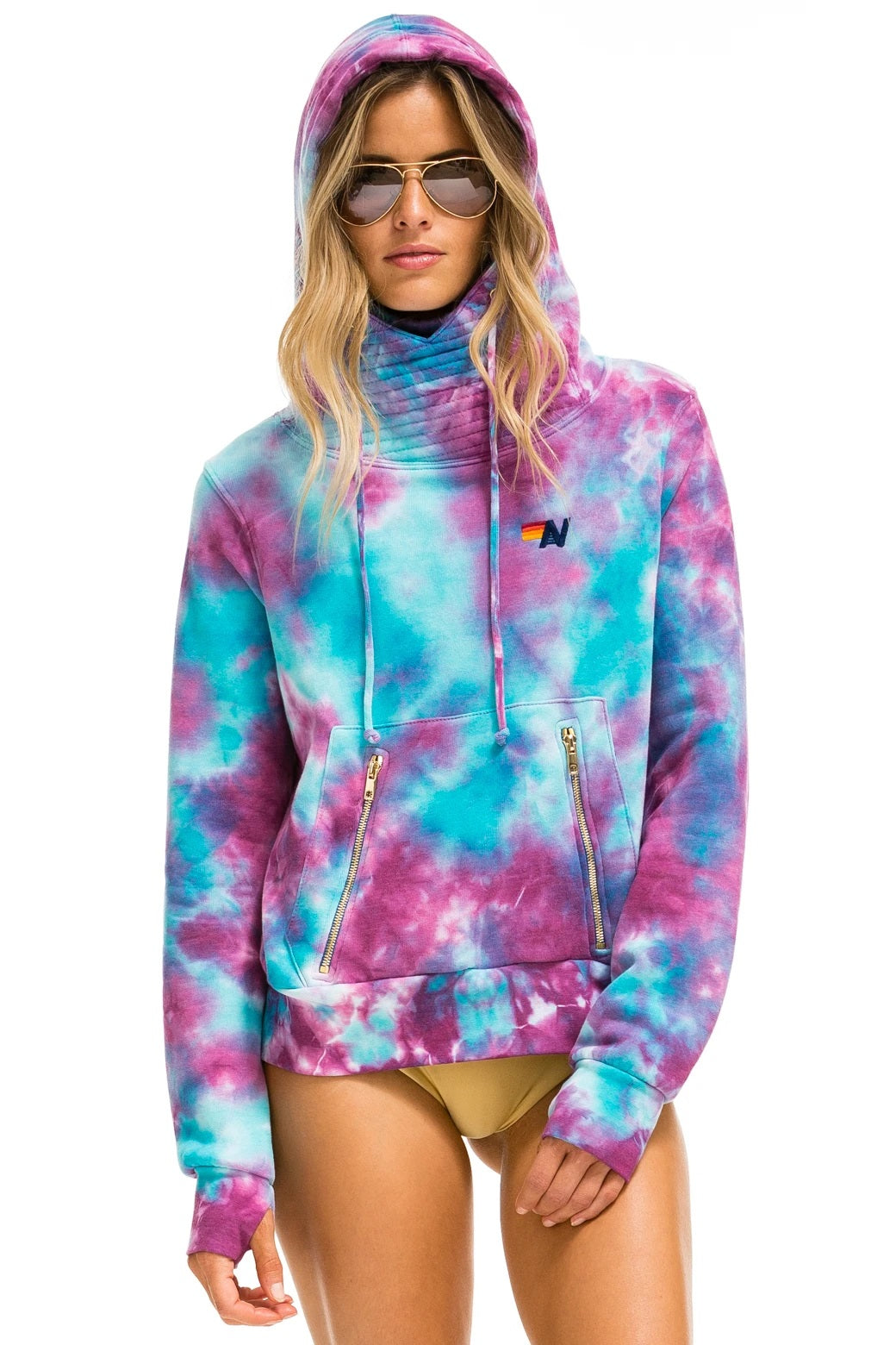 Aviator Nation - Hand Dyed Ninja Pullover Hoodie in Tie Dye Turquoise