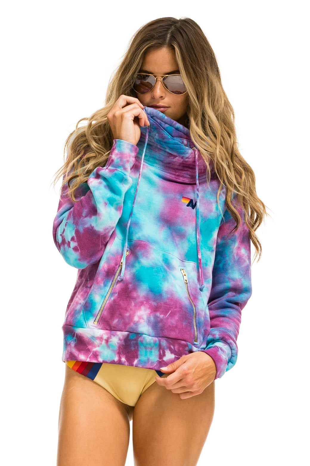 Aviator Nation - Hand Dyed Ninja Pullover Hoodie in Tie Dye Turquoise