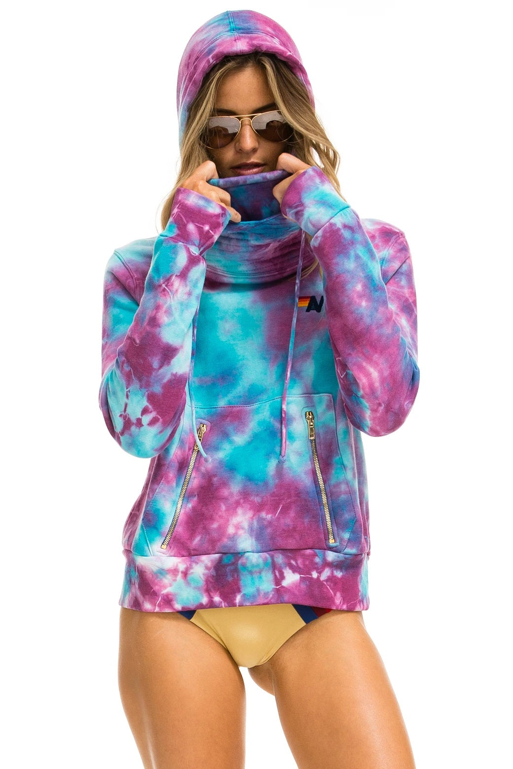 Aviator Nation - Hand Dyed Ninja Pullover Hoodie in Tie Dye Turquoise