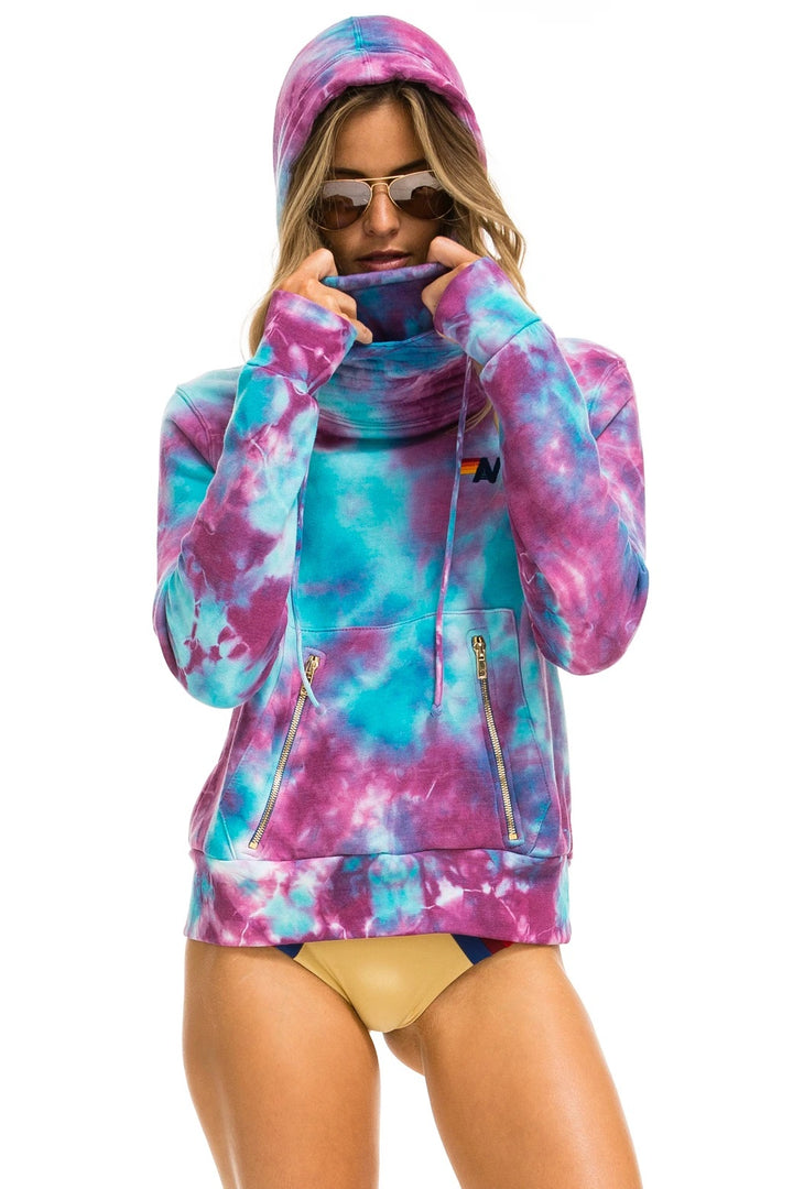 Aviator Nation - Hand Dyed Ninja Pullover Hoodie in Tie Dye Turquoise
