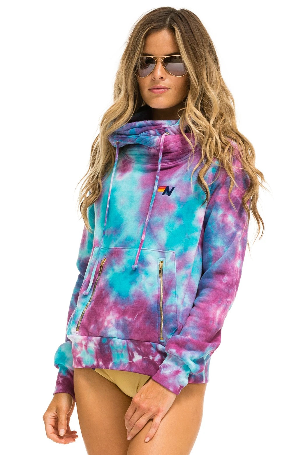 Aviator Nation - Hand Dyed Ninja Pullover Hoodie in Tie Dye Turquoise