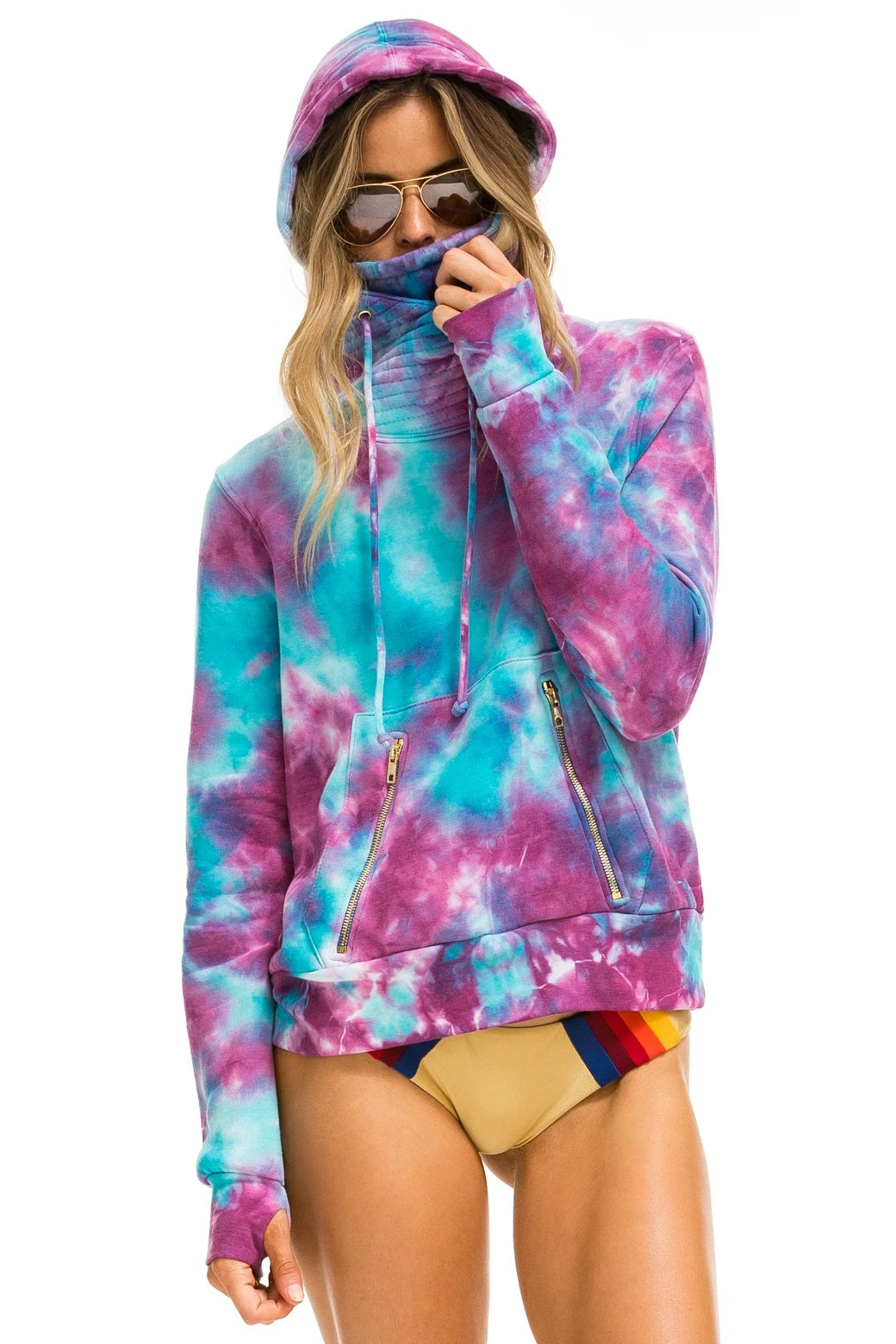 Aviator Nation - Hand Dyed Ninja Pullover Hoodie in Tie Dye Turquoise