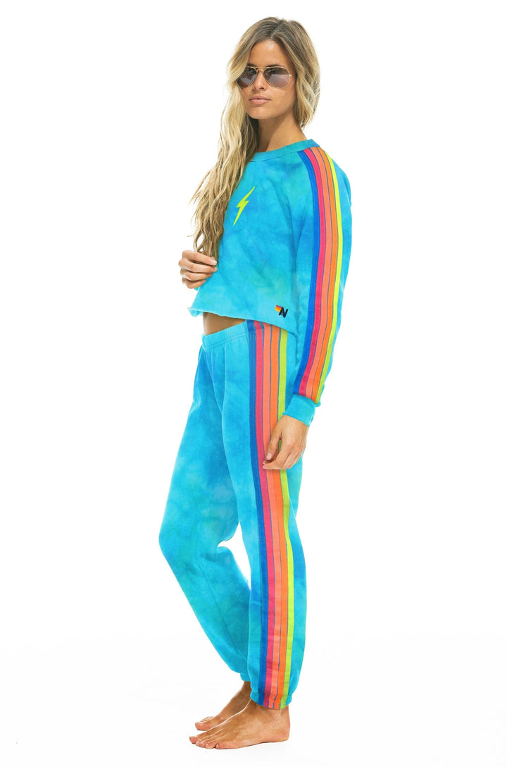 Aviator Nation - Hand Dyed 5 Stripe Women's Sweatpant in Tie Dye Neon Blue
