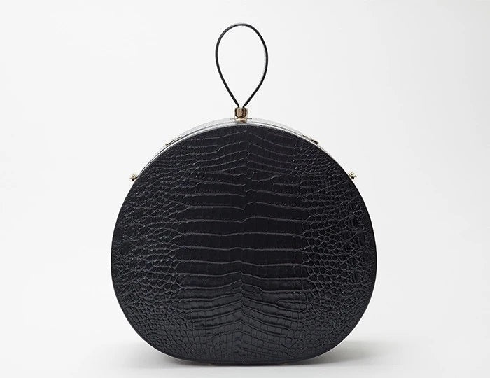 Freya - Poppy Hat Box in Black Croc