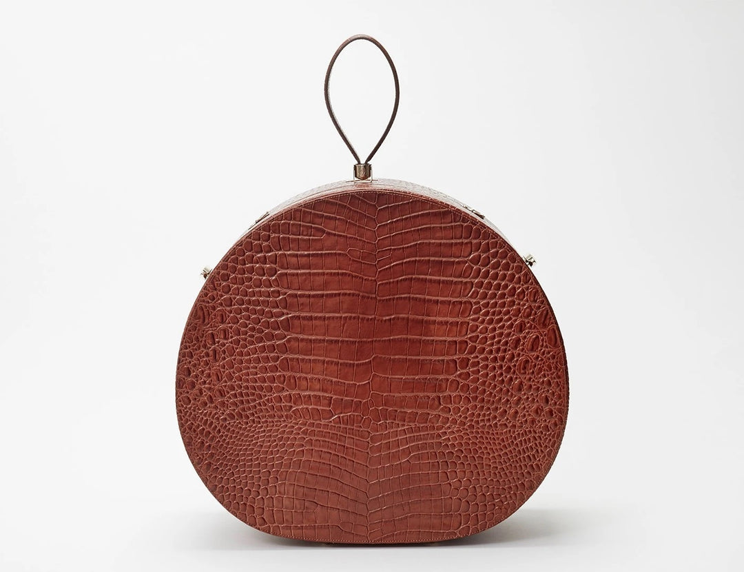 Freya Poppy Hat Box in Walnut Croc – Blond Genius - Main Image