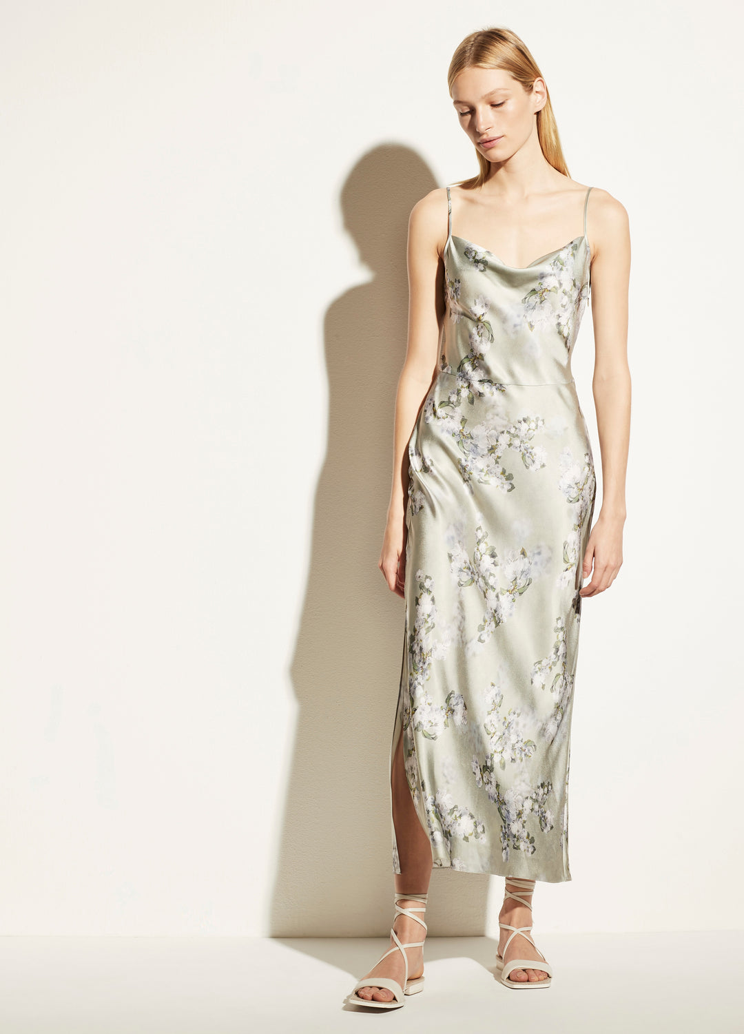 Vince - Hazy Blossom Cowl Neck Slip Dress in Celery