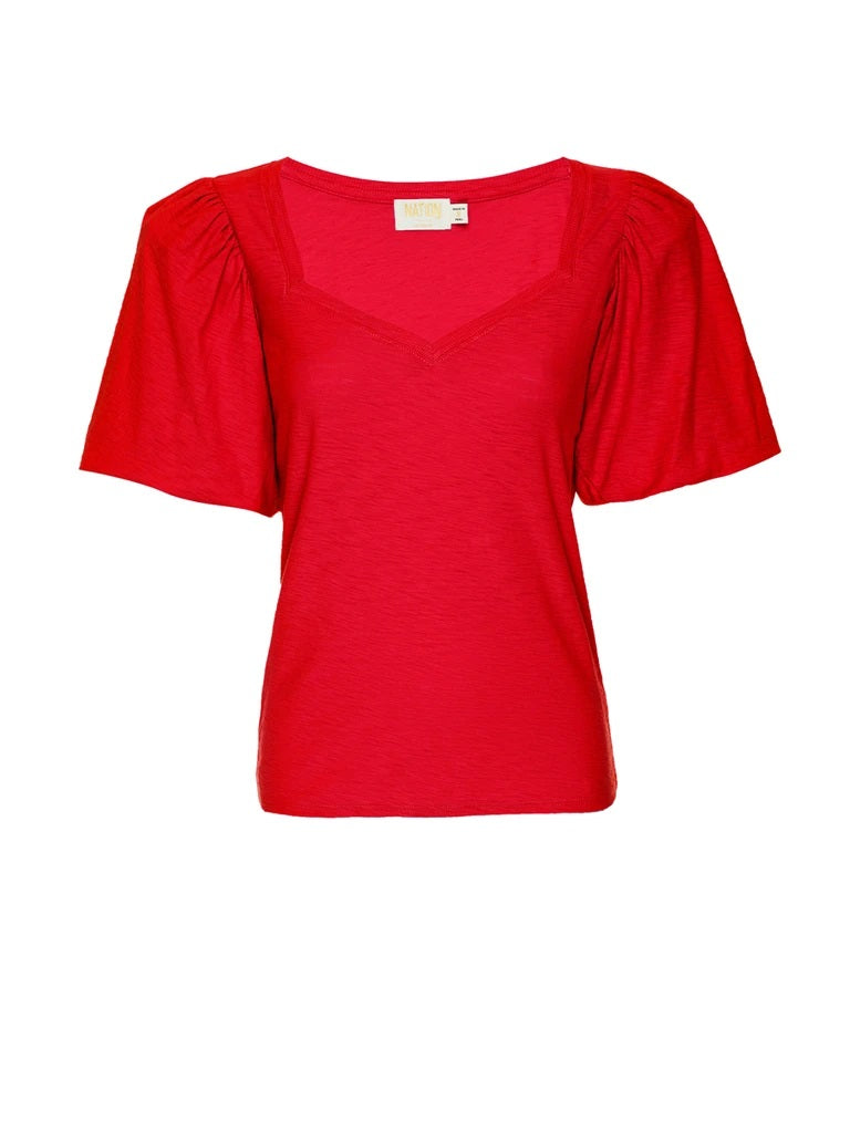Nation LTD - Heather Balloon Sleeve Sweetheart in Campari