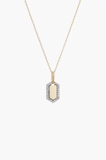 Adina - Tiny Pave Hexagon Dog Tag Necklace in Y14