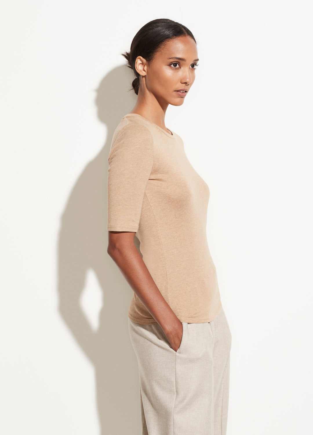 Vince - Elbow Sleeve Crew Tee in Heather Hazel