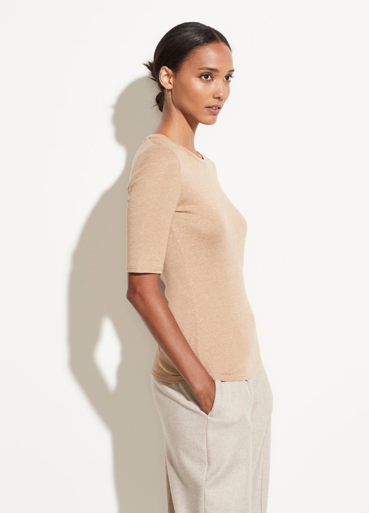 Vince - Elbow Sleeve Crew Tee in Heather Hazel