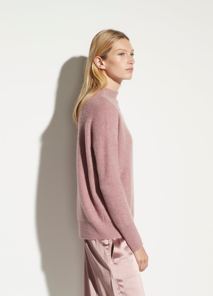 Vince - Boiled Funnel Neck Pullover in Heather Mauve Orchid