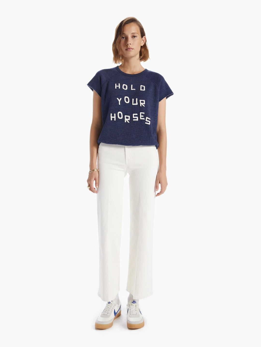 Mother - The S/S Cut Off Hugger Sweatshirt Tee in Hold Your Horses