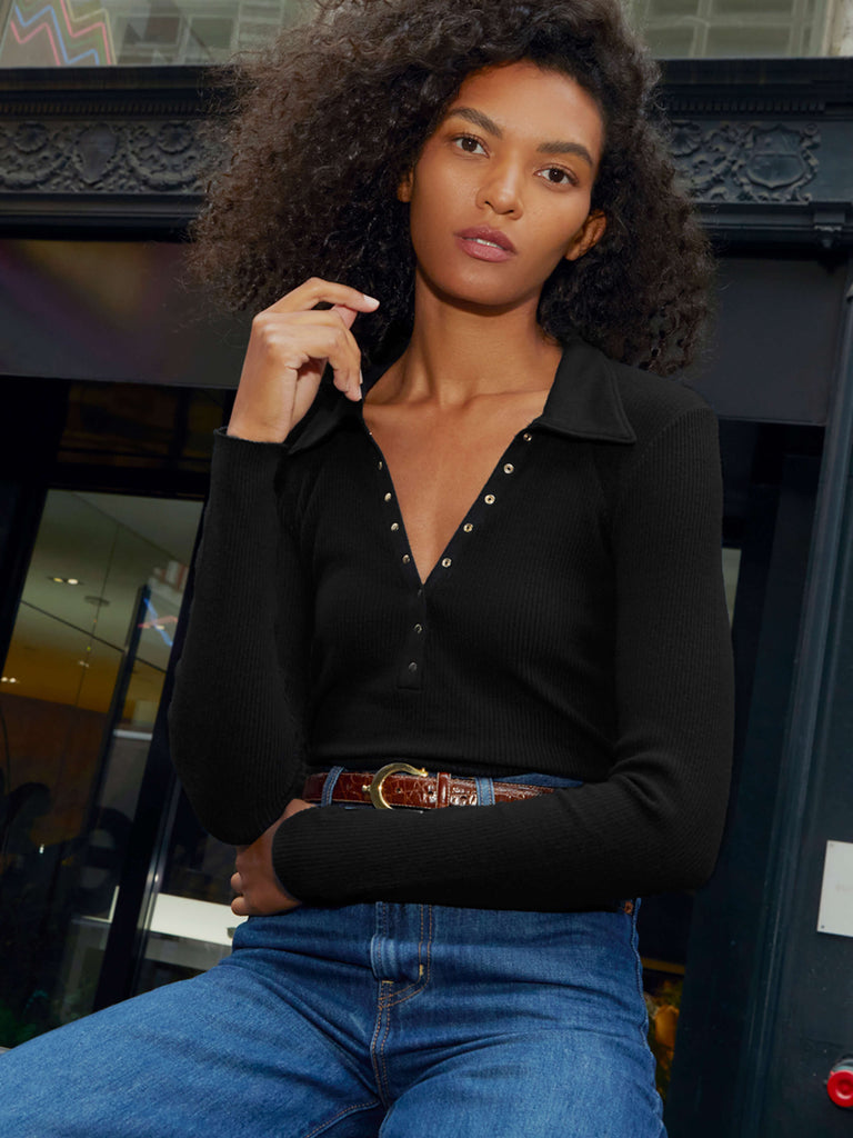 Nation LTD - Hollis Collared Snap Tee in Jet Black