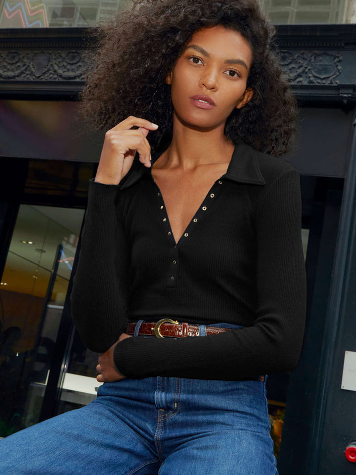 Nation LTD - Hollis Collared Snap Tee in Jet Black
