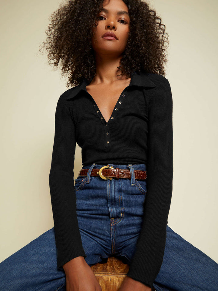 Nation LTD - Hollis Collared Snap Tee in Jet Black
