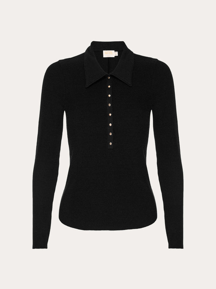 Nation LTD - Hollis Collared Snap Tee in Jet Black