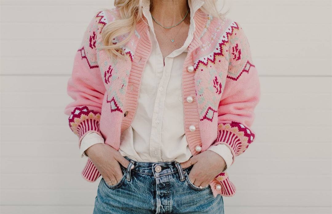 Love Shack Fancy - Honeypie Boyfriend Cardigan in Berry Smash