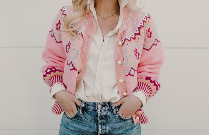 Love Shack Fancy - Honeypie Boyfriend Cardigan in Berry Smash