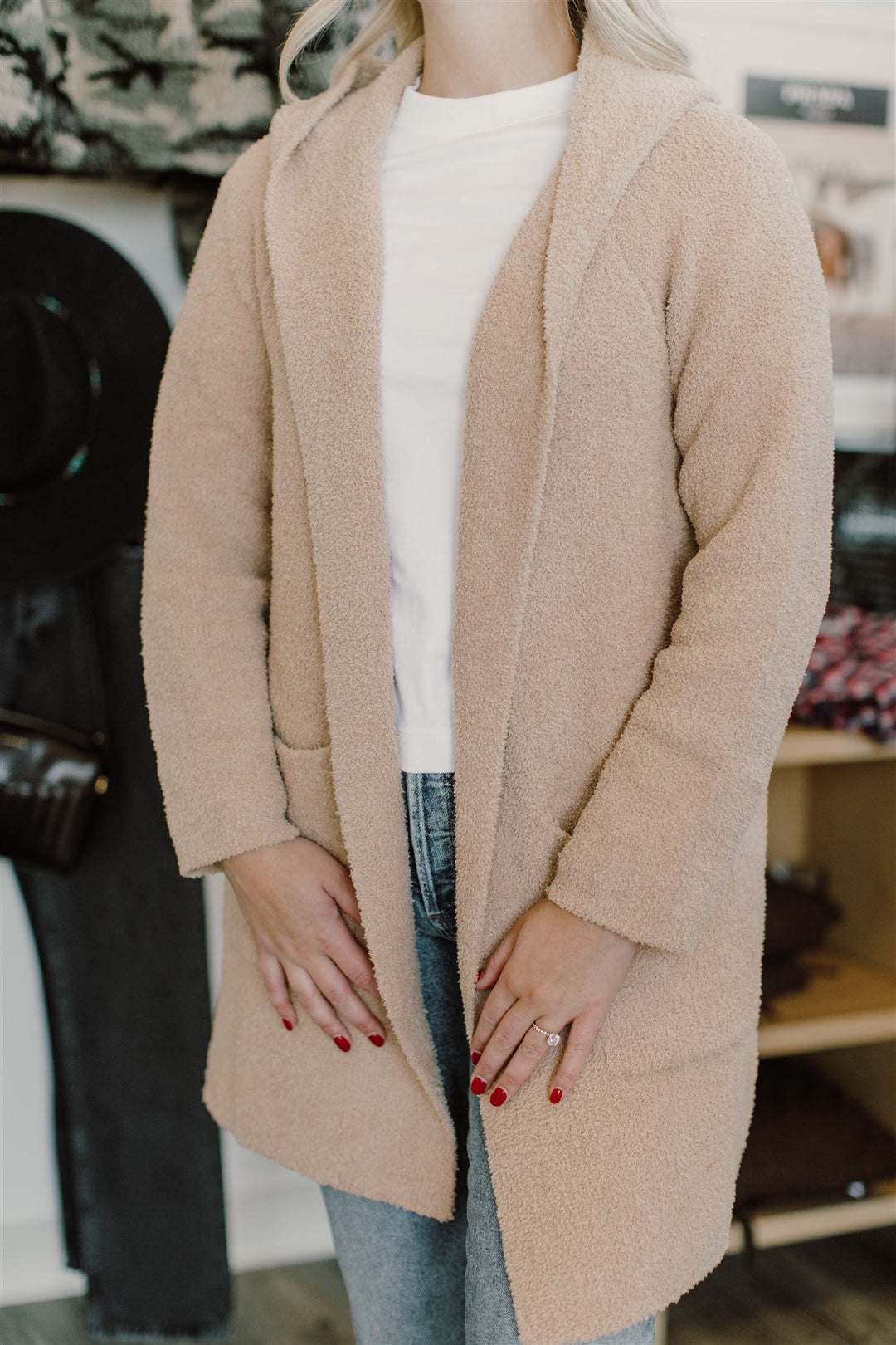 Barefoot Dreams - CozyChic Hooded Long Coatigan in Soft Camel