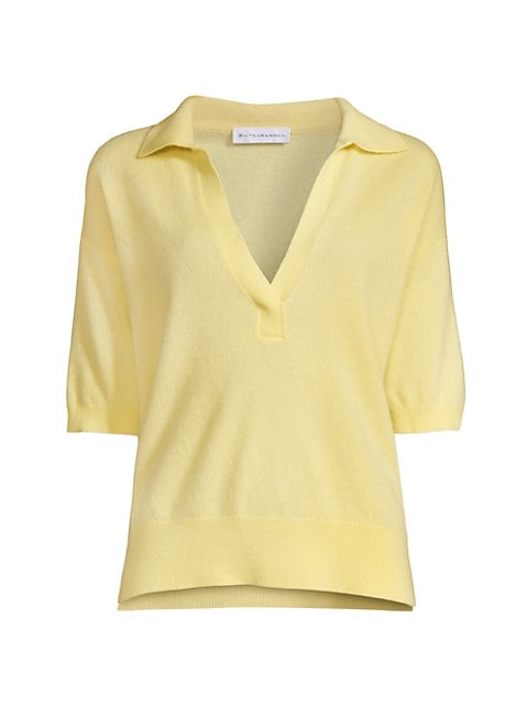 White + Warren - Cashmere Elbow Sleeve Polo Sweater in Butter