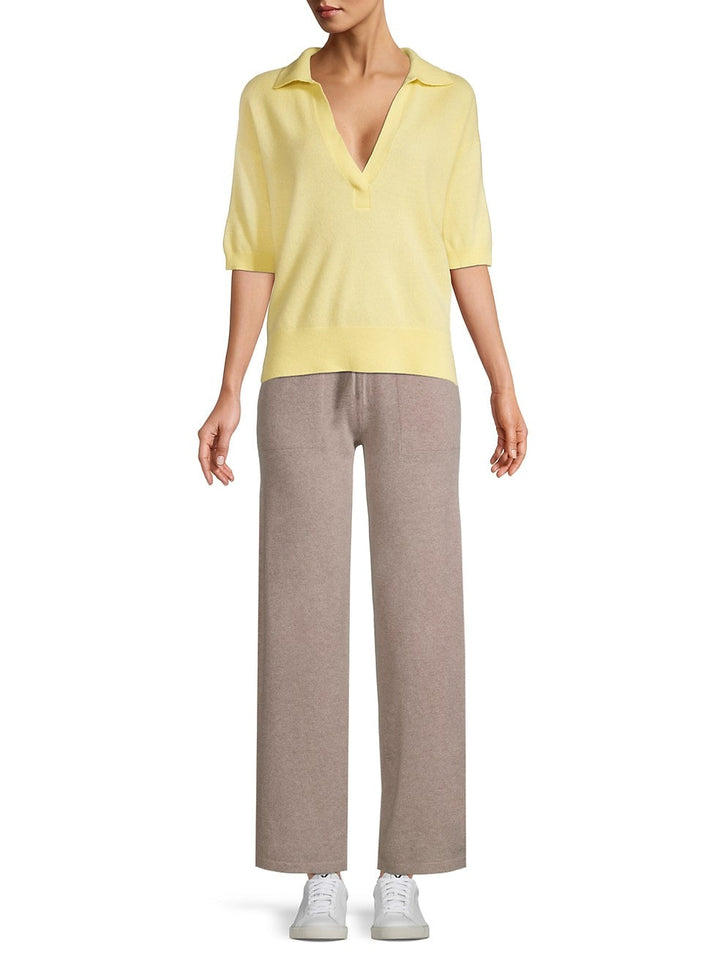White + Warren - Cashmere Elbow Sleeve Polo Sweater in Butter