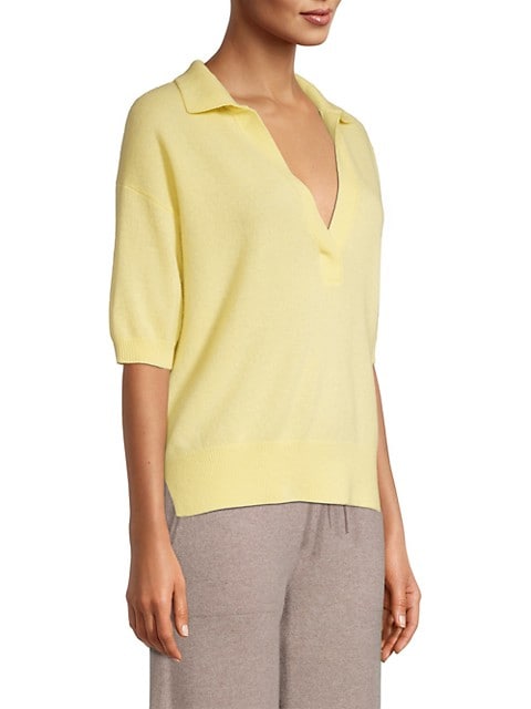White + Warren - Cashmere Elbow Sleeve Polo Sweater in Butter