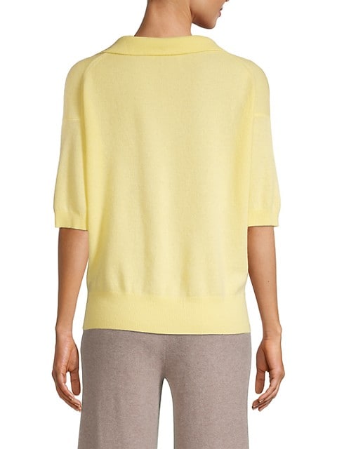 White + Warren - Cashmere Elbow Sleeve Polo Sweater in Butter