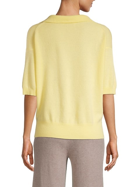 White + Warren - Cashmere Elbow Sleeve Polo Sweater in Butter