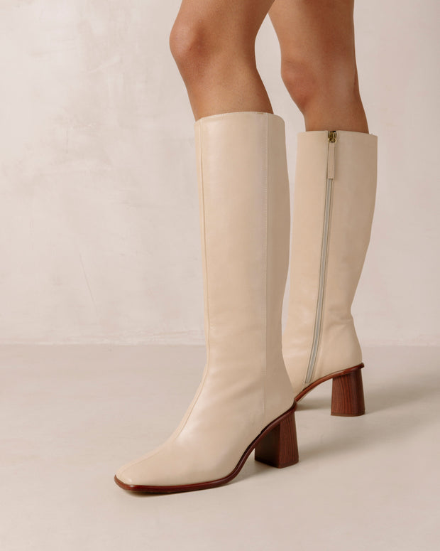 Alohas - East Off White/Ivory Knee High Leather Boots
