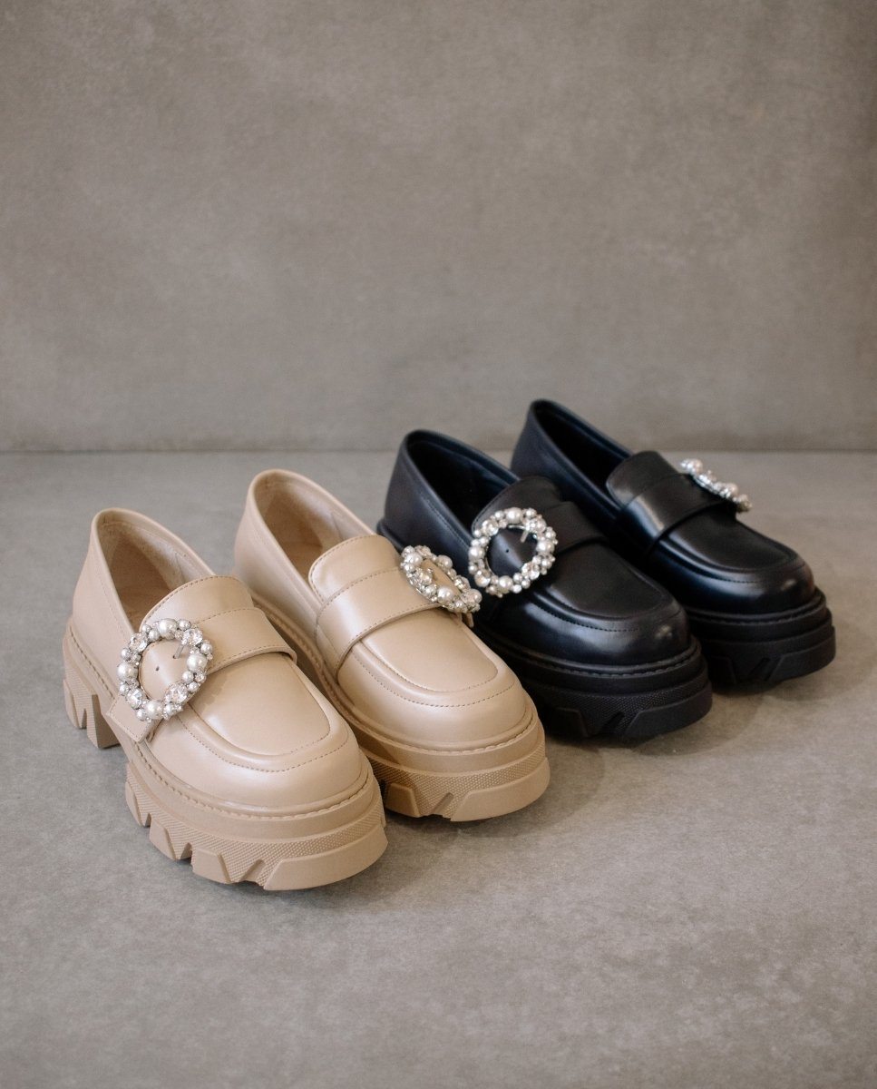 Alohas - Trailblazer Crystal Ivory/Beige Leather Loafers