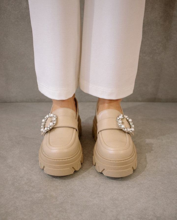 Alohas - Trailblazer Crystal Ivory/Beige Leather Loafers