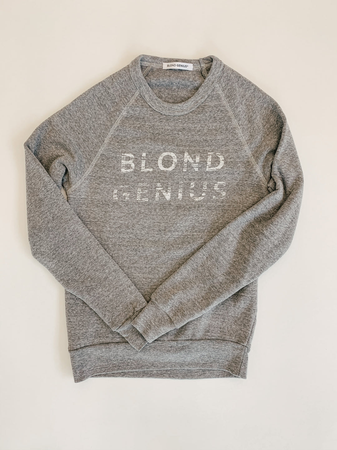 Blond Genius - Distressed Logo Sweatshirt in Heather Grey