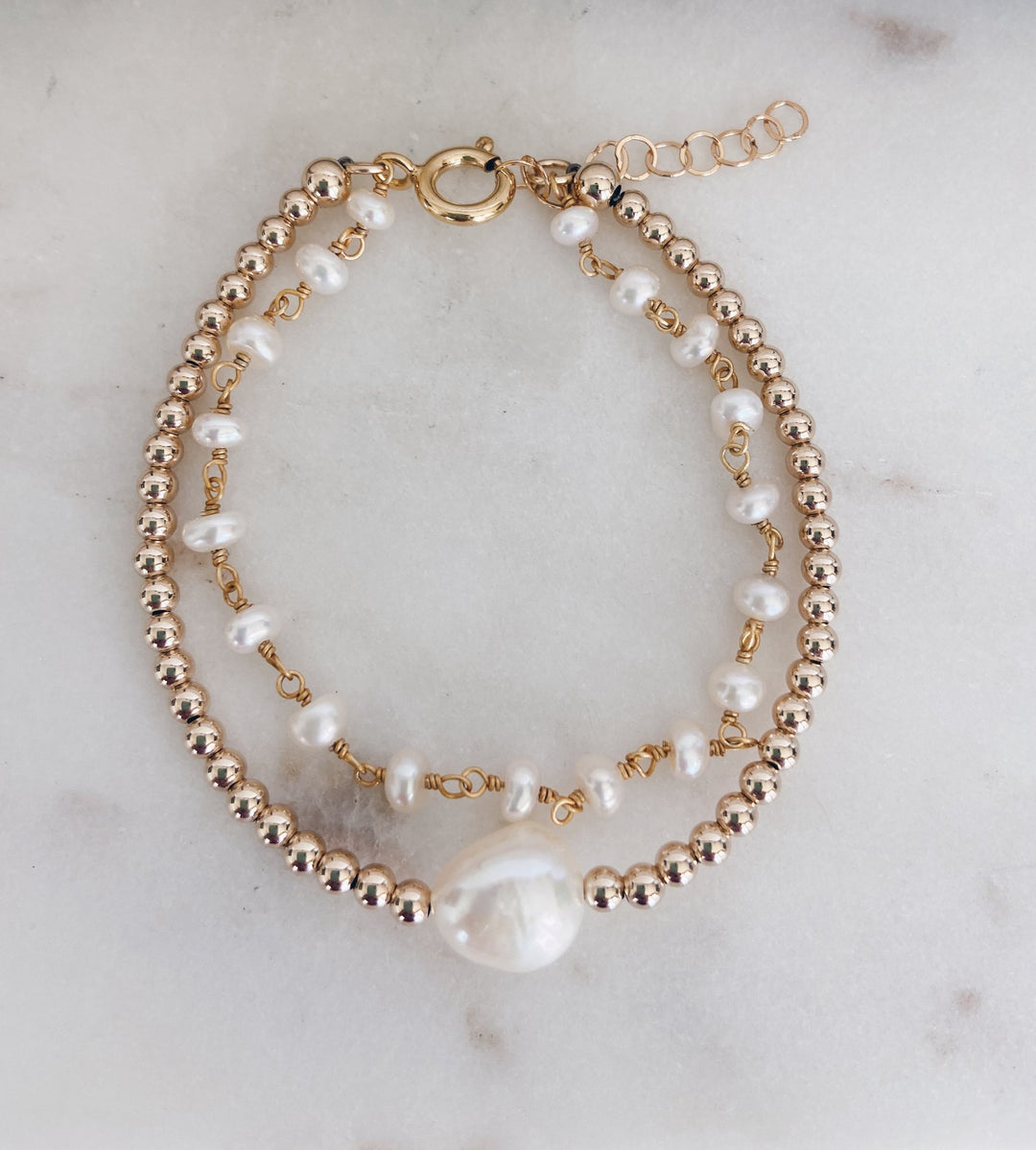 Mac and Ry - 14k Gold Filled Beaded Baroque & Rosary Bracelet