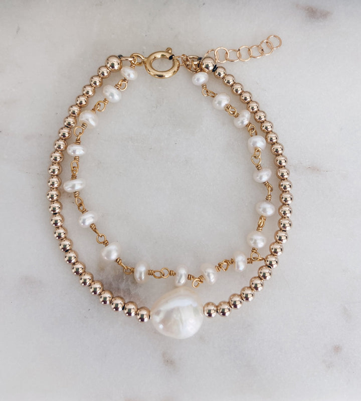Mac and Ry - 14k Gold Filled Beaded Baroque & Rosary Bracelet