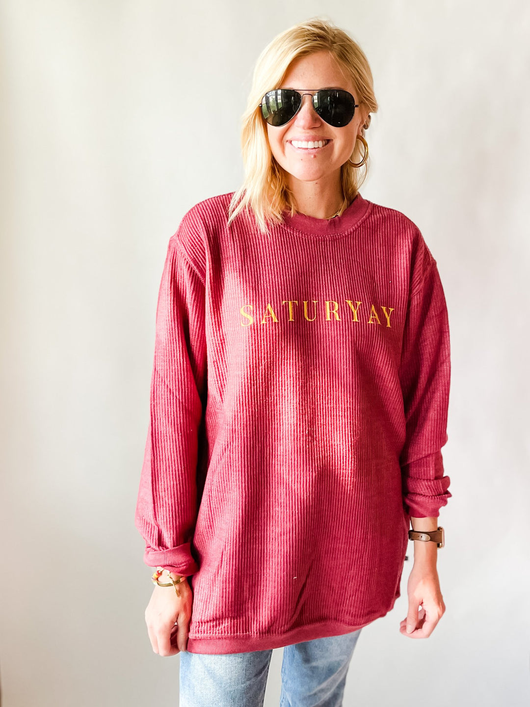 Boat House Apparel - Saturyay Ribbed Sweatshirt in Red/Yellow Clothing - Sweatshirts