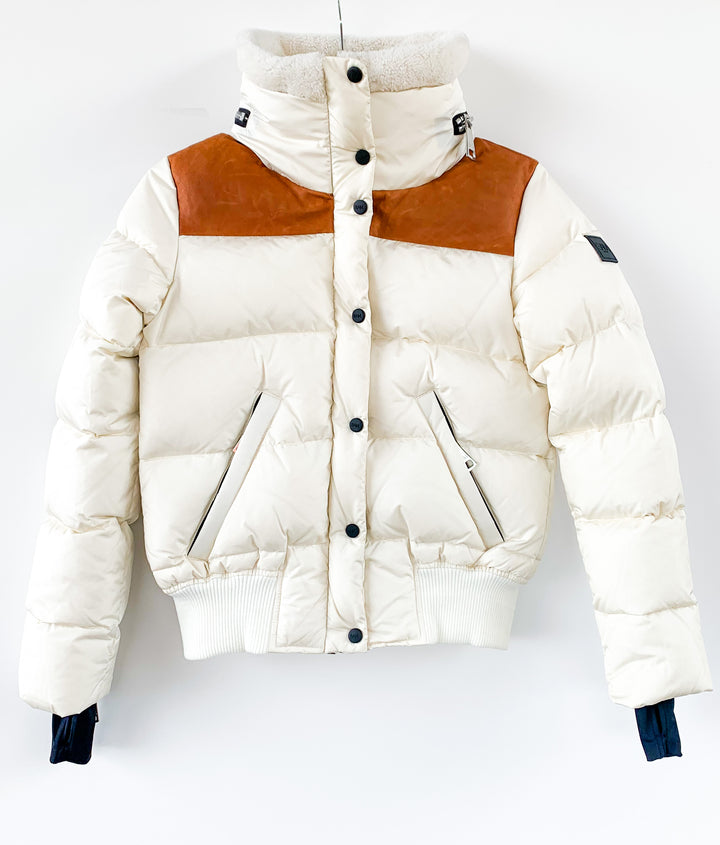 SAM - Sawyer Puffer Jacket in White Cream with Saddle Leather Trim